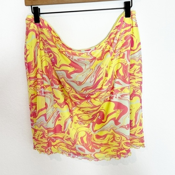 WILD FABLE WOMEN'S YELLOW MARBLE MESH BODYCON ELASTIC WAIST MINI SKIRT N… - Picture 4 of 9
